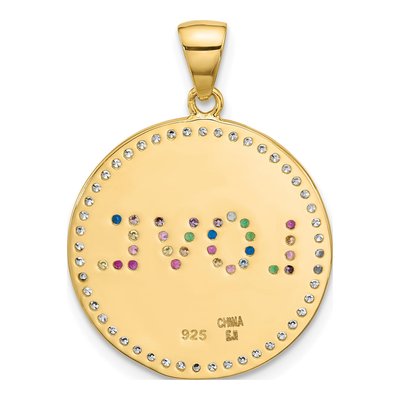 Gold-Plated Sterling Silver CZ Rainbow Love Disc Pendant – view 4