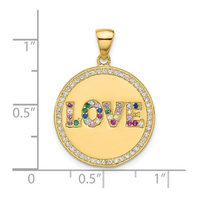Gold-Plated Sterling Silver CZ Rainbow Love Disc Pendant – view 5