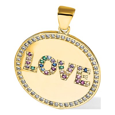Gold-Plated Sterling Silver CZ Rainbow Love Disc Pendant – view 6