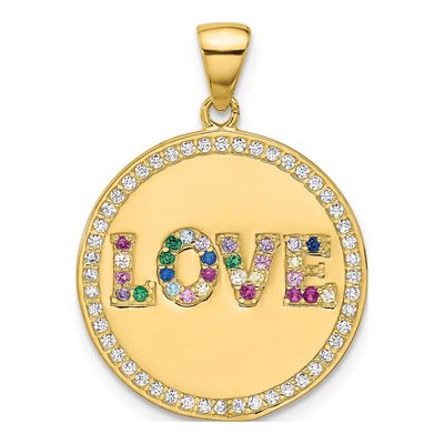 Gold-Plated Sterling Silver CZ Rainbow Love Disc Pendant