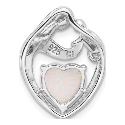 Sterling Silver Lab-Created Opal Mother Child Heart Slide Pendant – view 4
