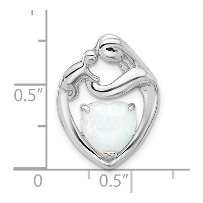 Sterling Silver Lab-Created Opal Mother Child Heart Slide Pendant – view 5