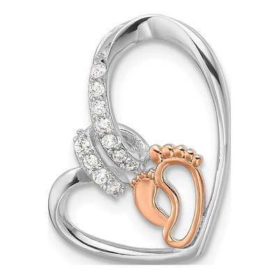 Rose Gold-Plated Sterling Silver CZ Heart Footprint Pendant