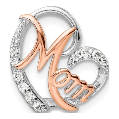 Rose Gold-Plated Sterling Silver CZ Mom Heart Slide Pendant