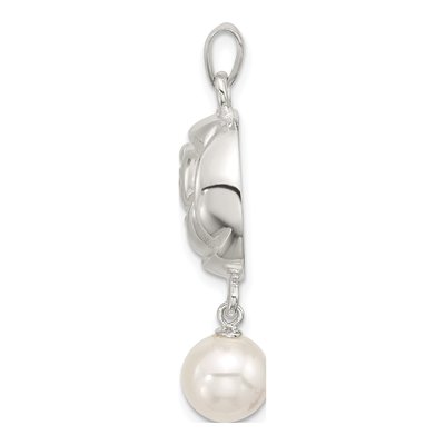 Sterling Silver Freshwater Cultured Pearl Textured Flower Pendant – view 2