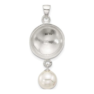 Sterling Silver Freshwater Cultured Pearl Textured Flower Pendant – view 3