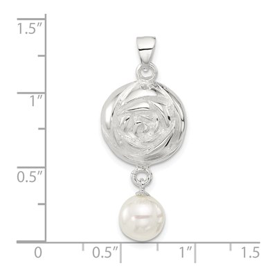 Sterling Silver Freshwater Cultured Pearl Textured Flower Pendant – view 4