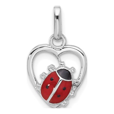 Sterling Silver Enameled Ladybug Heart Pendant