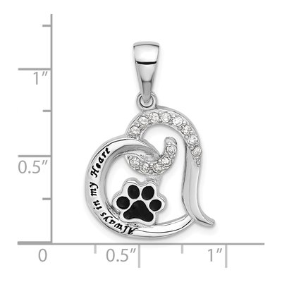 Sterling Silver CZ Paw Print Heart Pendant – view 5