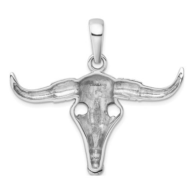 Sterling Silver Antiqued Bull Skull Pendant – view 4
