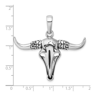 Sterling Silver Antiqued Bull Skull Pendant – view 5