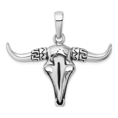 Sterling Silver Antiqued Bull Skull Pendant