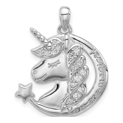 Sterling Silver CZ Unicorn 'you Are Magical' Pendant