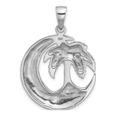 Sterling Silver Palm Tree Crescent Moon Pendant – view 4