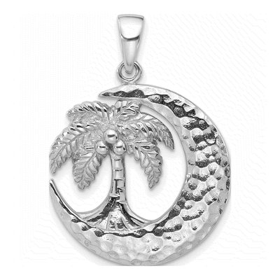 Sterling Silver Palm Tree Crescent Moon Pendant