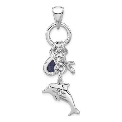 Sterling Silver Lapis Dolphin Starfish Pendant – view 3