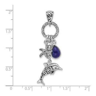 Sterling Silver Lapis Dolphin Starfish Pendant – view 4