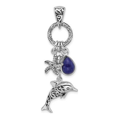 Sterling Silver Lapis Dolphin Starfish Pendant