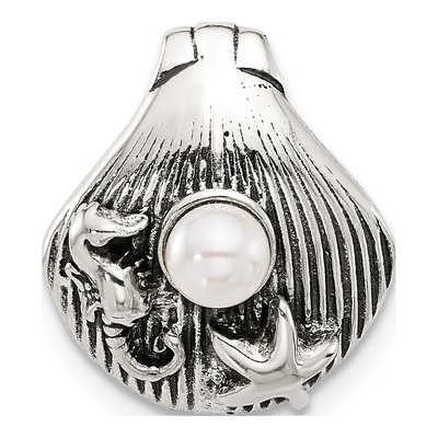 Sterling Silver Simulated Pearl Seashell Slide Pendant