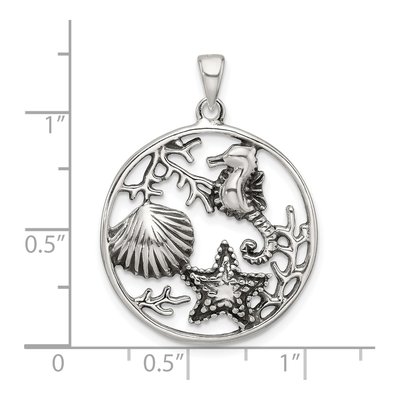 Sterling Silver Sea Life Circle Pendant – view 5