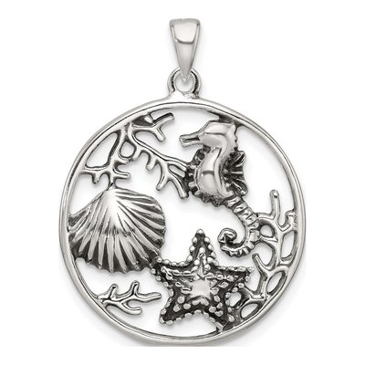 Sterling Silver Sea Life Circle Pendant