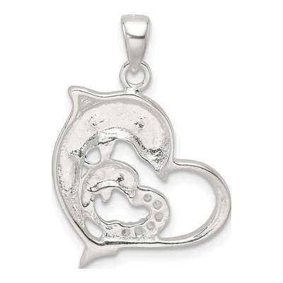 Sterling Silver CZ Dolphin Heart Pendant – view 4