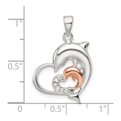 Sterling Silver CZ Dolphin Heart Pendant – view 5