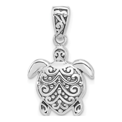 Sterling Silver Oxidized Sea Turtle Pendant