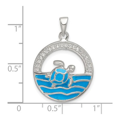 Sterling Silver CZ Enamel Sea Turtle Pendant – view 5