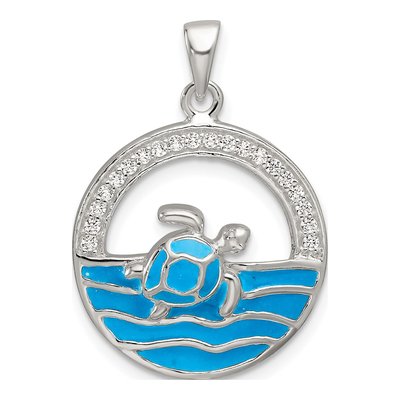 Sterling Silver CZ Enamel Sea Turtle Pendant