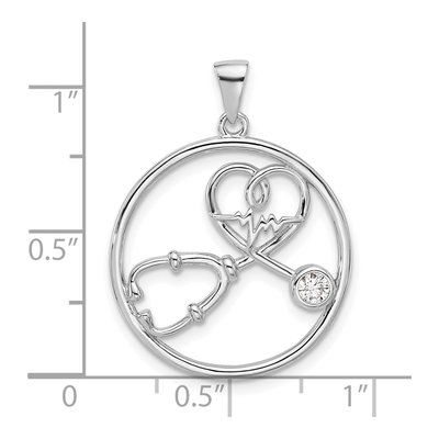 Sterling Silver CZ Stethoscope Heartbeat Pendant – view 5