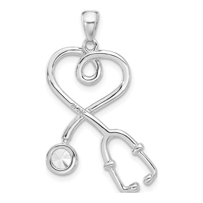 Sterling Silver CZ Stethoscope Heart Pendant – view 4