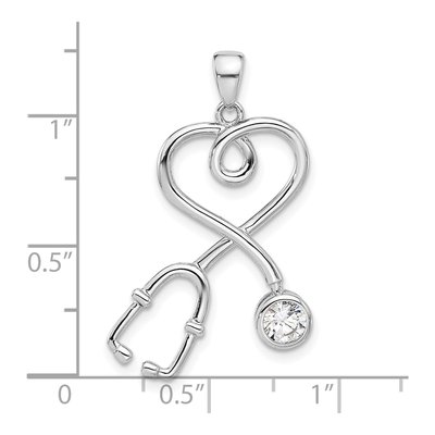 Sterling Silver CZ Stethoscope Heart Pendant – view 5