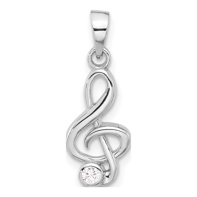 Sterling Silver CZ Treble Clef Pendant