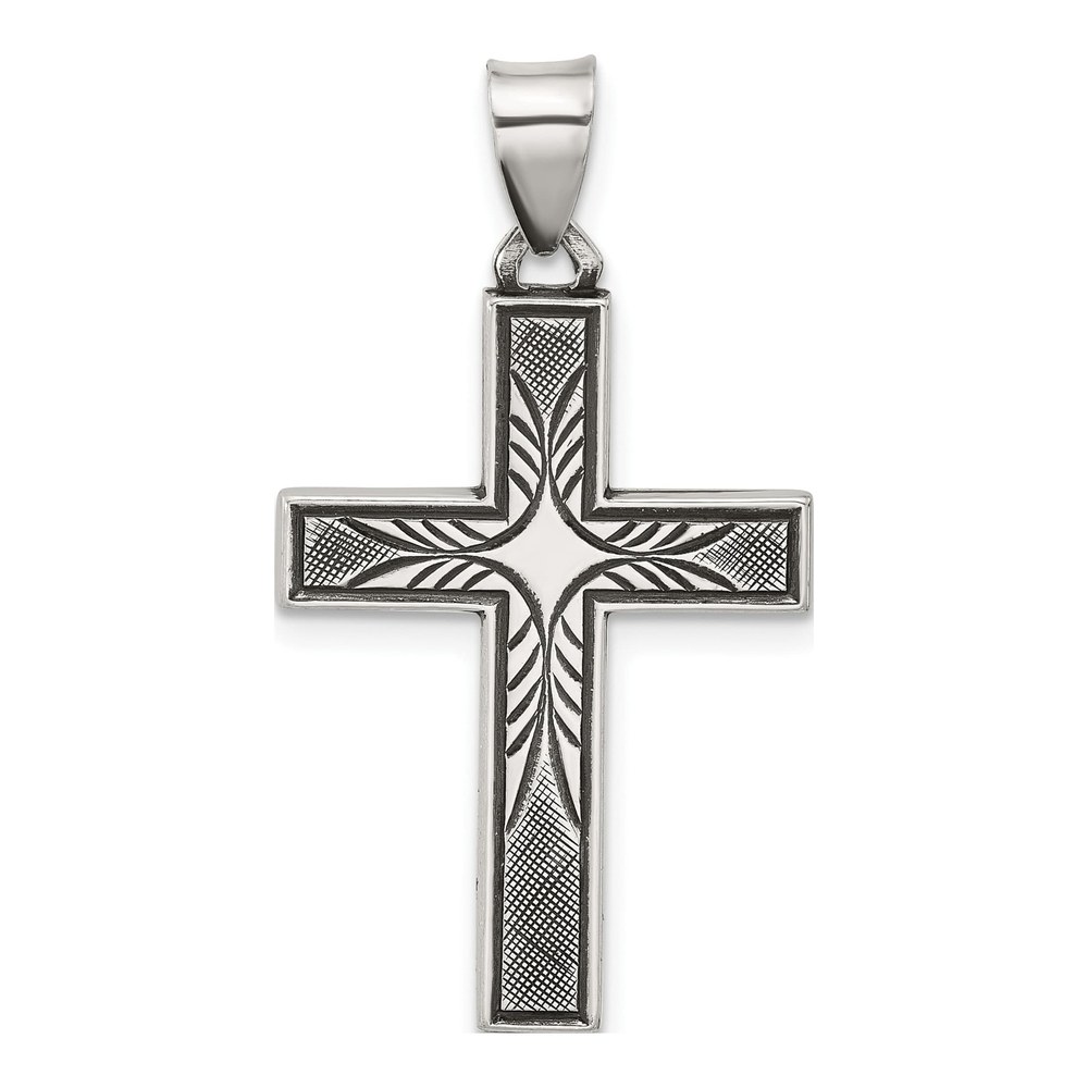Sterling Silver Antiqued Textured Cross Pendant