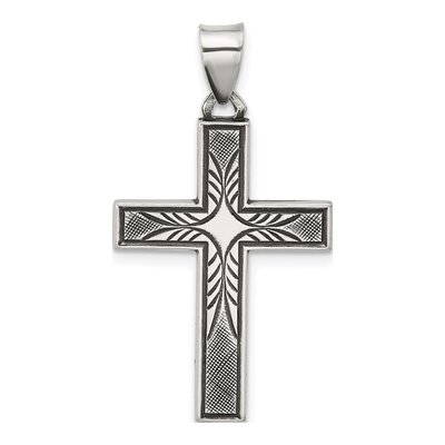 Sterling Silver Antiqued Textured Cross Pendant