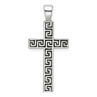 Sterling Silver Greek Key Latin Cross Pendant