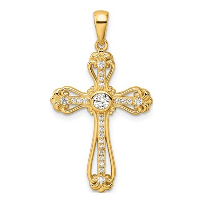 Gold-Plated Sterling Silver CZ Cross Pendant