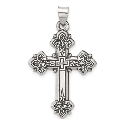 Sterling Silver Antiqued Budded Cross Pendant
