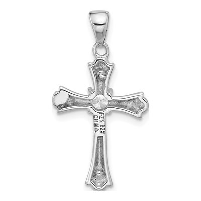 Sterling Silver CZ Budded Cross Pendant – view 4