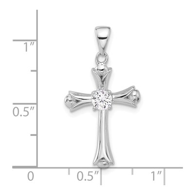 Sterling Silver CZ Budded Cross Pendant – view 5