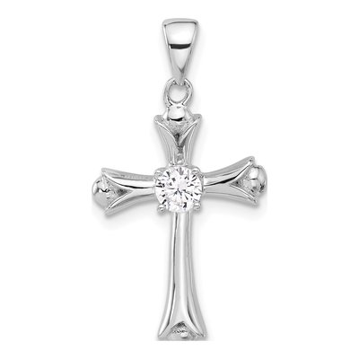 Sterling Silver CZ Budded Cross Pendant