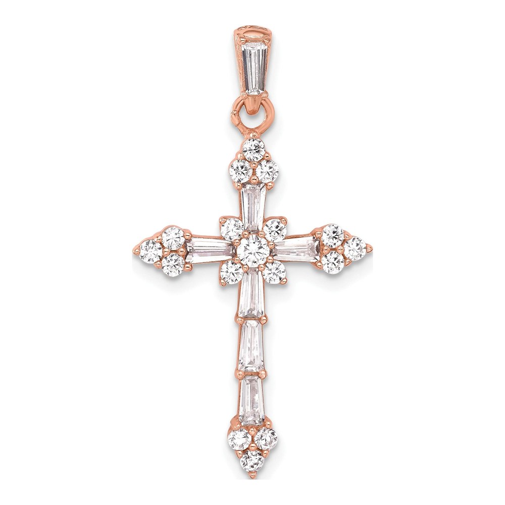 Rose Gold-Plated Sterling Silver CZ Cross Pendant
