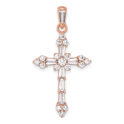 Rose Gold-Plated Sterling Silver CZ Cross Pendant