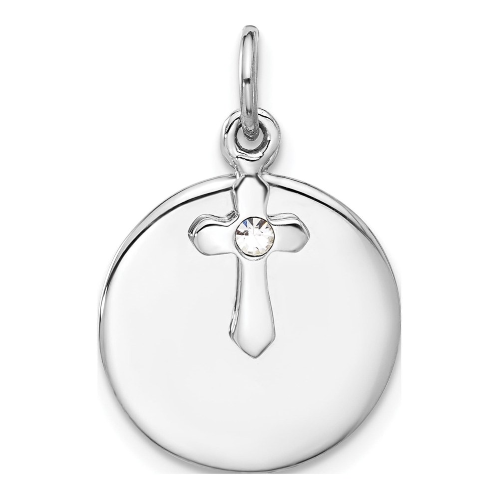 Sterling Silver Circle Disk & Cross Crystal Pendant
