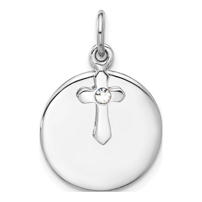 Sterling Silver Crystal Circle Disk Cross Pendant