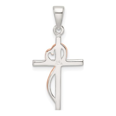 Sterling Silver CZ Heart Cross Pendant – view 4