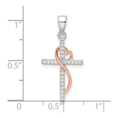 Sterling Silver CZ Heart Cross Pendant – view 5