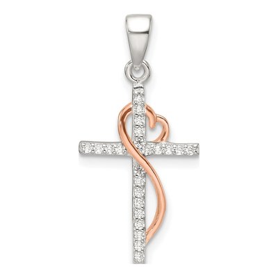 Sterling Silver CZ Heart Cross Pendant