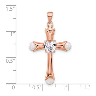 Rose Gold-Plated Sterling Silver CZ Heart Cross Pendant – view 4